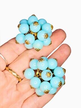 1950s Big Baby Blue Lucite Cluster Clip-On Earrings